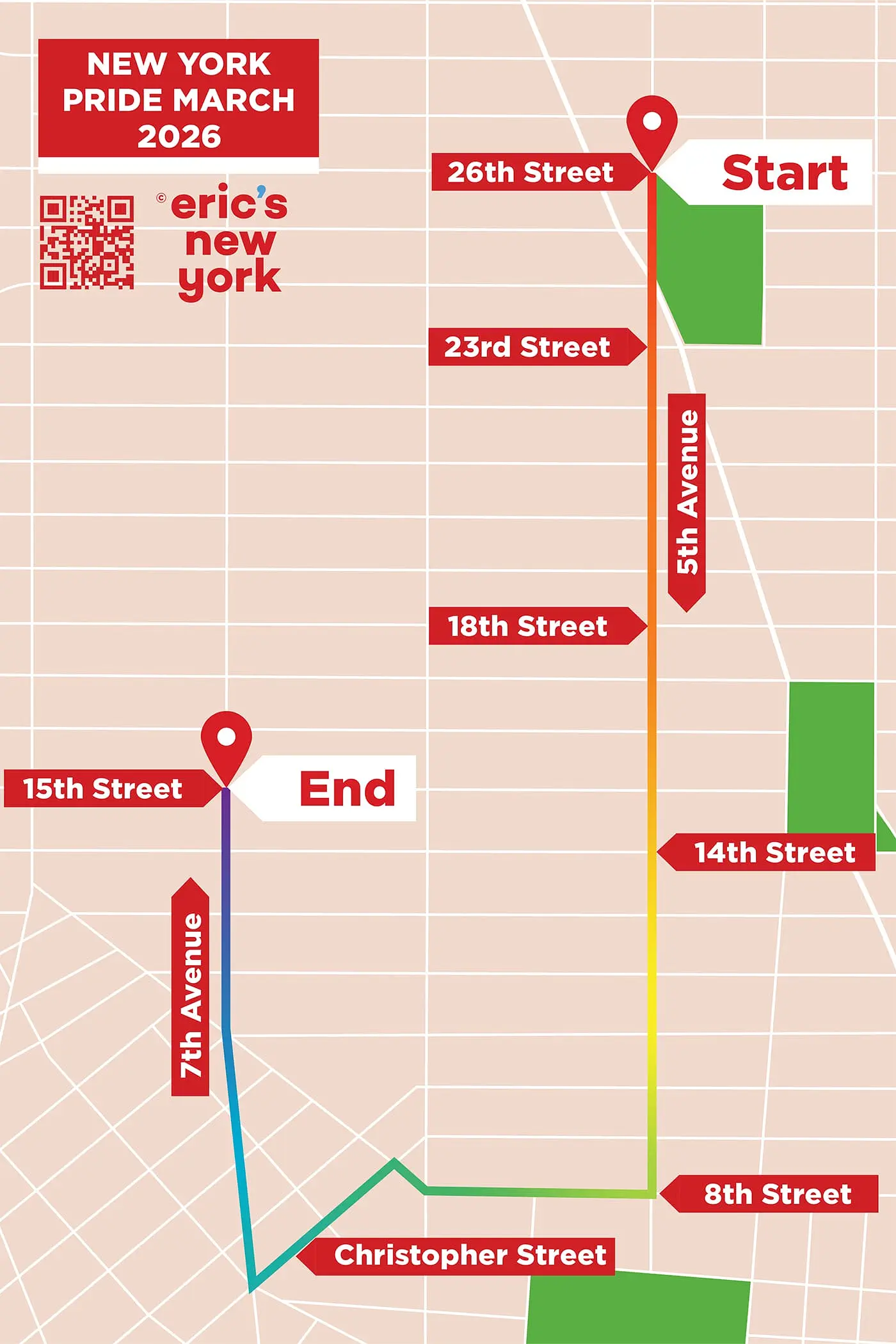 New York Pride (tidigare Gay Pride)- Rutt för New York Pride Parade 2026